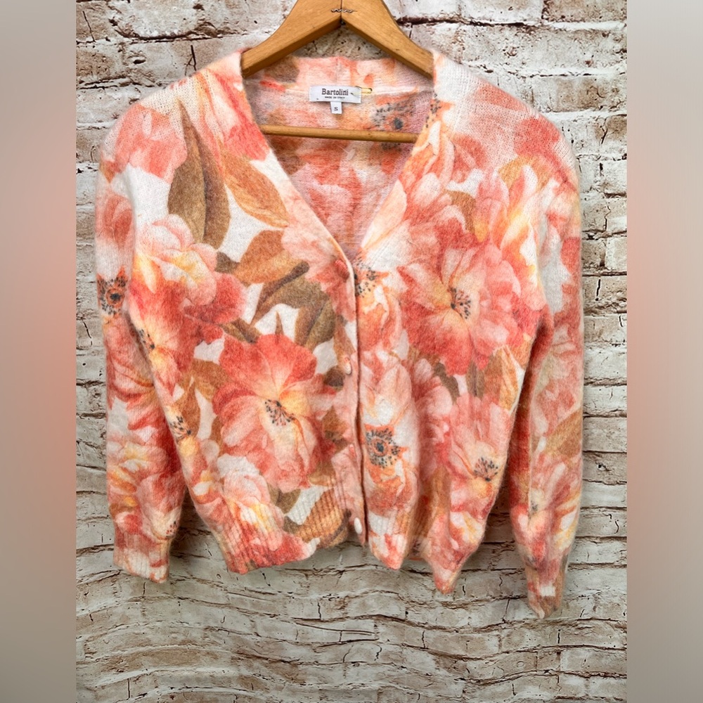 Bartolini Floral Cardigan Sweater Italy Small Mohair Alpaca